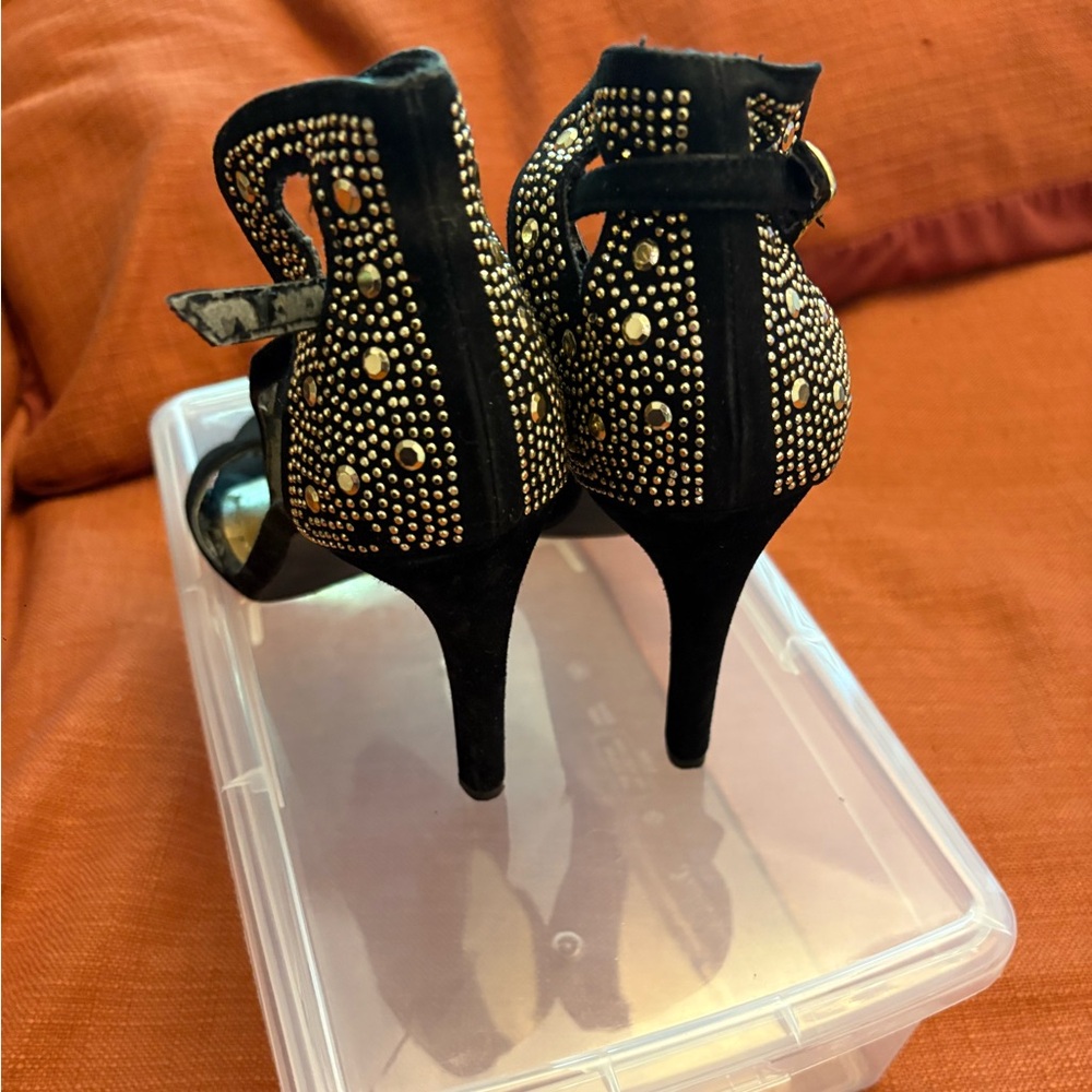 BCBG Black and Gold Studded Heels